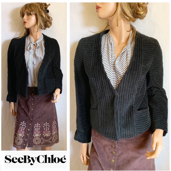 SEE BY CHLOÉ Ribbed Modern Black Blazer - Picture 2 of 8